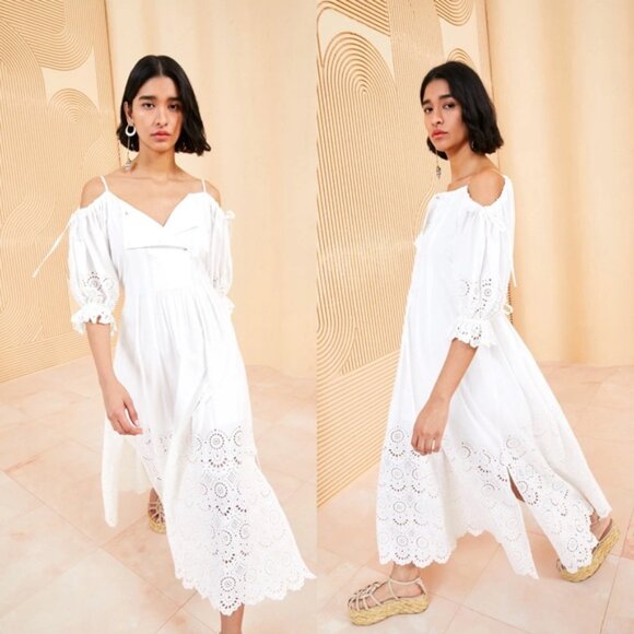 Ulla Johnson Narcisa Eyelet Dress Off Shoulder White 8 midi - Picture 1 of 4